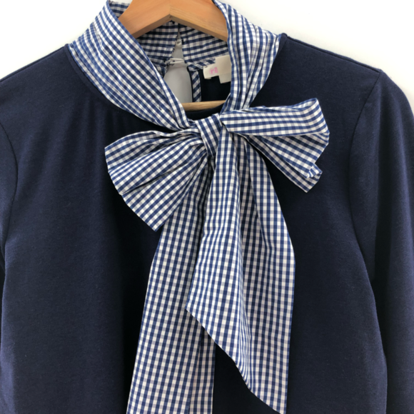 Riley Rae Juliette Bow-Neck Gingham-Trim Preppy Navy Small - Picture 4 of 11